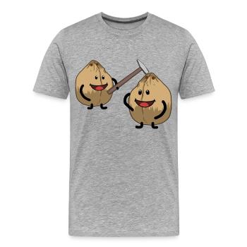 Kokosnuss Nuss Nüsse knacken Hammer Fantasy - Männer Premium Bio T-Shirt - Grau meliert - Vorne - Damien (186cm)