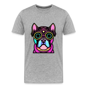 Chien heureux. Chiens heureux. Bouledogue - T-shirt bio Premium Homme - gris chiné - Devant - Damien (186cm)