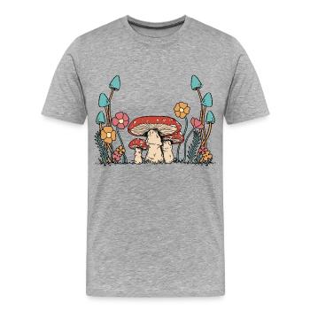 Herbst Blumen Pilze Natur Flora Botanik - Männer Premium Bio T-Shirt - Grau meliert - Vorne - Damien (186cm)