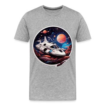 Vaisseau spatial croiseur spatial sur des planètes extraterrestres - T-shirt bio Premium Homme - gris chiné - Devant - Damien (186cm)