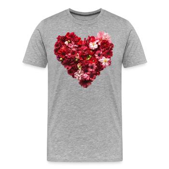 Coeur de Fleurs Rouges - Passionate Flower Pr - T-shirt bio Premium Homme - gris chiné - Devant - Damien (186cm)