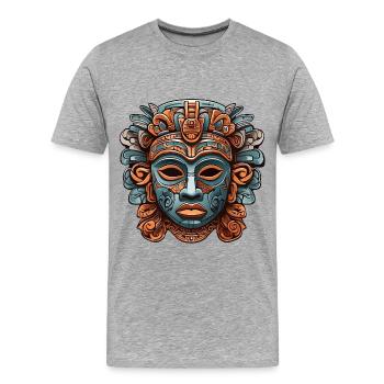 Kunstvolle geschnitzte Azteken, Maya, Inka Maske - Männer Premium Bio T-Shirt - Grau meliert - Vorne - Damien (186cm)
