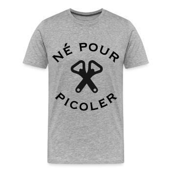 Né pour picoler - T-shirt bio Premium Homme - gris chiné - Devant - Damien (186cm)