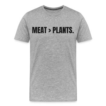 VIANDE > PLANTES | Carnivore | Déclaration basée sur la viande - T-shirt bio Premium Homme - gris chiné - Devant - Damien (186cm)