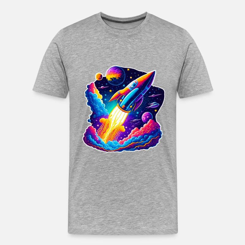 Space View / Rocket - Männer Premium Bio T-Shirt - Grau meliert