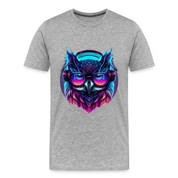 Musique électronique Retrowave Synthwave Outrun Owl - T-shirt bio Premium Homme - gris chiné - Devant - Damien (186cm)