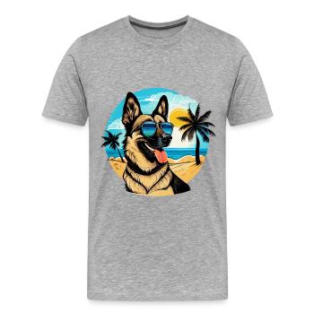 Schäferhund am Strand mit Sonnenbrille - Männer Premium Bio T-Shirt - Grau meliert - Vorne - Damien (186cm)