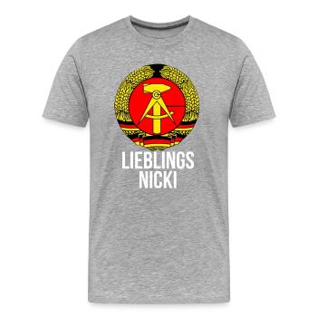Lieblings Nicki - Ossi DDR Ostdeutschland - Männer Premium Bio T-Shirt - Grau meliert - Vorne - Damien (186cm)