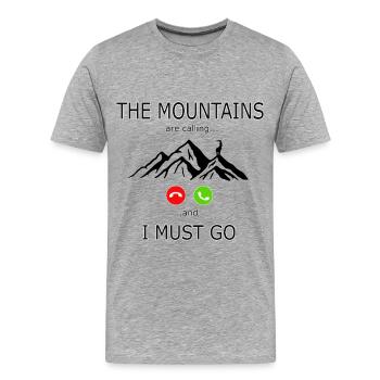 Les montagnes m’appellent et je dois partir en randonnée - T-shirt bio Premium Homme - gris chiné - Devant - Damien (186cm)