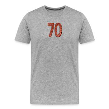 70. 70 ANS. 70e ANNIVERSAIRE. ANNIVERSAIRE 70 ANS. - T-shirt bio Premium Homme - gris chiné - Devant - Damien (186cm)