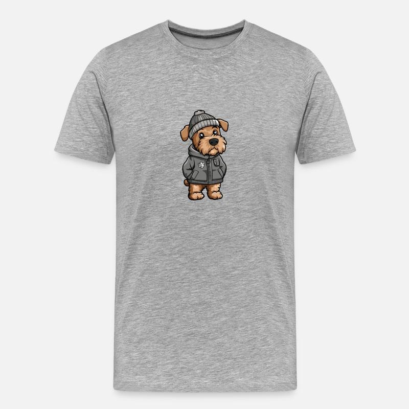 Airedale Terrier Hund Winter - Männer Premium Bio T-Shirt - Grau meliert