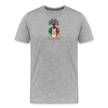 Apulien Wurzeln Herz - Männer Premium Bio T-Shirt - Grau meliert - Vorne - Damien (186cm)
