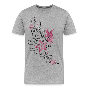 Flowers with filigree floral ornament, butterfly - Men's Premium Organic T-Shirt - heather grey - Front - Damien (186cm)