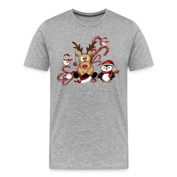 Bonhommes de neige pingouin renne - T-shirt bio Premium Homme - gris chiné - Devant - Damien (186cm)