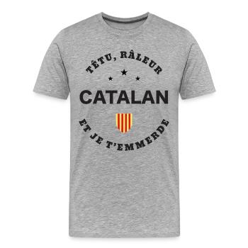 Catalan Têtu, râleur - T-shirt bio Premium Homme - gris chiné - Devant - Damien (186cm)