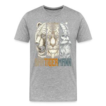 Bärtigermann Bär Tiger Mann Geschenk Bart - Männer Premium Bio T-Shirt - Grau meliert - Vorne - Damien (186cm)