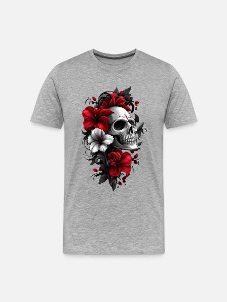 Skull with flowers - Men's Premium Organic T-Shirt - heather grey