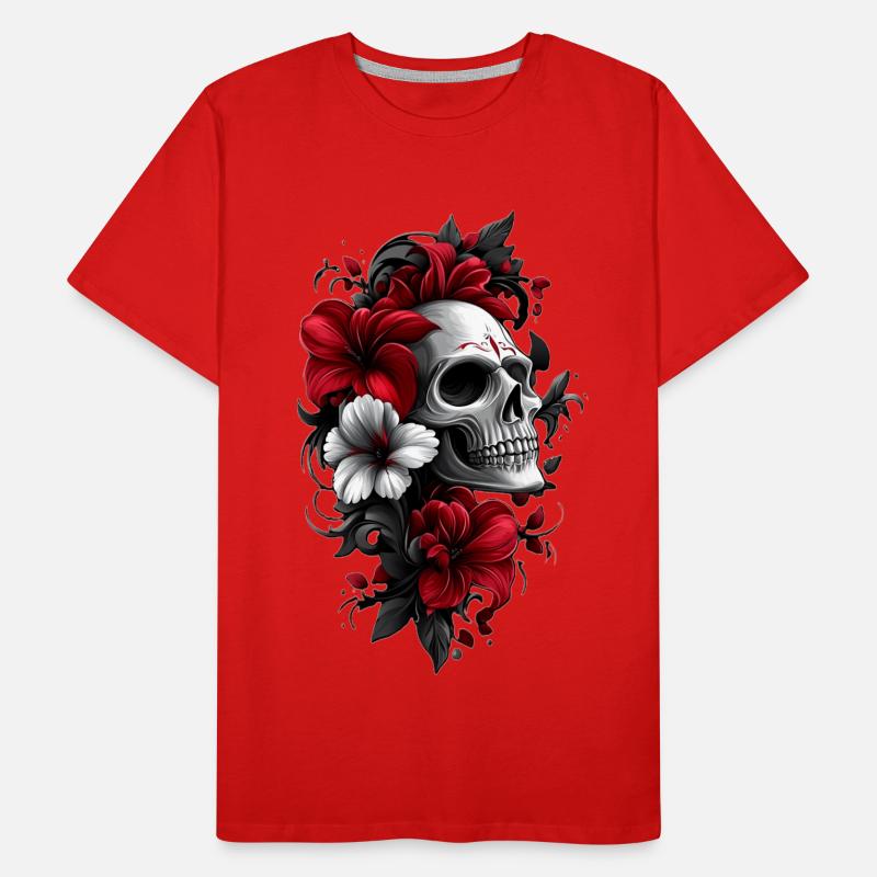 Totenkopf mit Blüten Männer Premium Bio T-Shirt