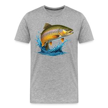 Truite brune Truite Omble Pêche à la mouche - T-shirt bio Premium Homme - gris chiné - Devant - Damien (186cm)