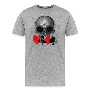 Heavy Metal Punk Poker Crâne - T-shirt bio Premium Homme - gris chiné - Devant - Damien (186cm)