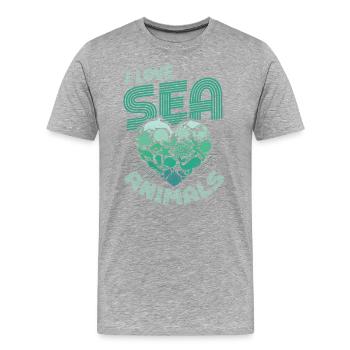 Ich Liebe Meerestiere, Herzform - Männer Premium Bio T-Shirt - Grau meliert - Vorne - Damien (186cm)