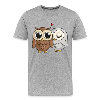 Verliebte Comic Eulen - Männer Premium Bio T-Shirt - Grau meliert - Vorne - Damien (186cm)