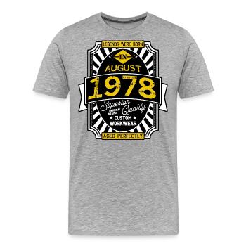 1978 AUGUST - Men's Premium Organic T-Shirt - heather grey - Front - Damien (186cm)