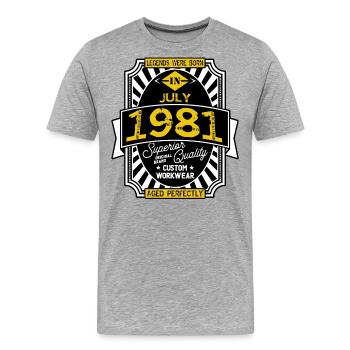 1981 JULI - Männer Premium Bio T-Shirt - Grau meliert - Vorne - Damien (186cm)