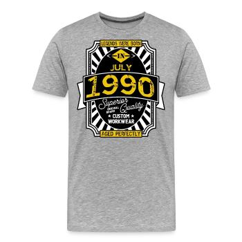 1990 JULI - Männer Premium Bio T-Shirt - Grau meliert - Vorne - Damien (186cm)
