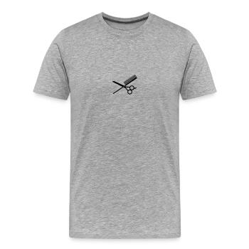 Kamm & Schere / comb & scissors (crossed , 1c) - Men's Premium Organic T-Shirt - heather grey - Front - Damien (186cm)