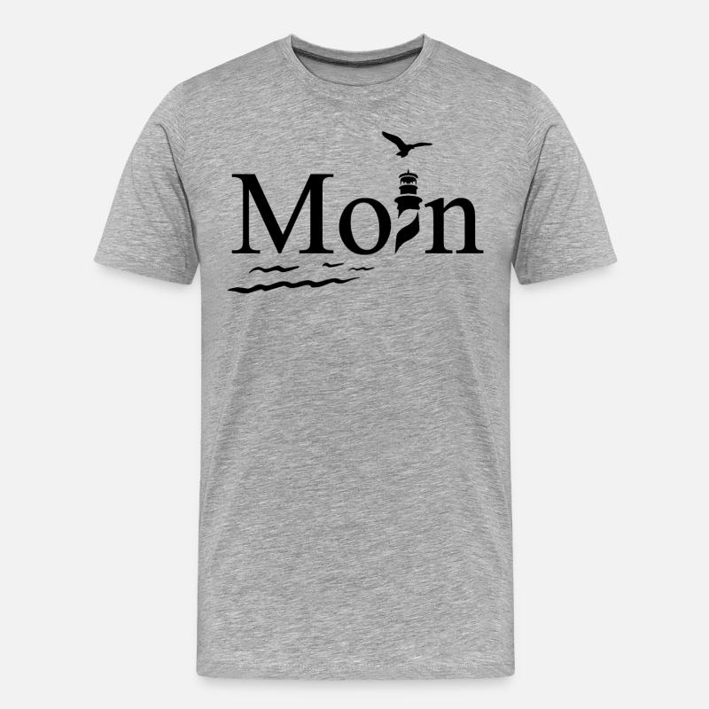 Maritimes Moin Design mit Möwe und Leuchtturm - Männer Premium Bio T-Shirt - Grau meliert