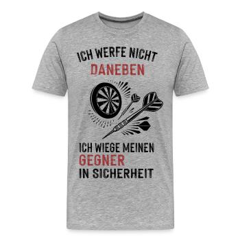 ich werfe nicht daneben... - Männer Premium Bio T-Shirt - Grau meliert - Vorne - Damien (186cm)
