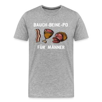 Bauch-Bein-Po - Für Männer, Grillfleisch VS Sport - Männer Premium Bio T-Shirt - Grau meliert - Vorne - Damien (186cm)