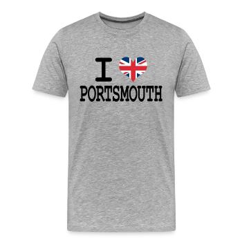 j'aime Portsmouth - T-shirt bio Premium Homme - gris chiné - Devant - Damien (186cm)