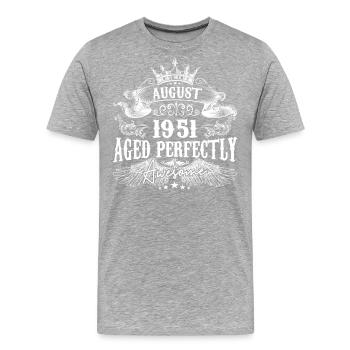 1951| August 1951 Geburtstag Perfekt gealtert - Männer Premium Bio T-Shirt - Grau meliert - Vorne - Damien (186cm)