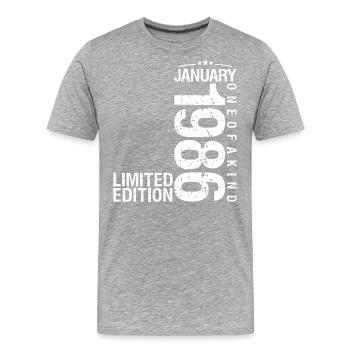 Januar 1986 Januar Jahrestag Januar 1986 - Männer Premium Bio T-Shirt - Grau meliert - Vorne - Damien (186cm)