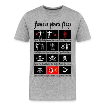 Pirates célèbres et leurs drapeaux - T-shirt bio Premium Homme - gris chiné - Devant - Damien (186cm)