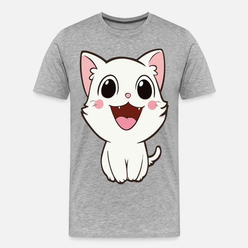 Verspieltes weißes Kätzchen-Maskottchen - Männer Premium Bio T-Shirt - Grau meliert