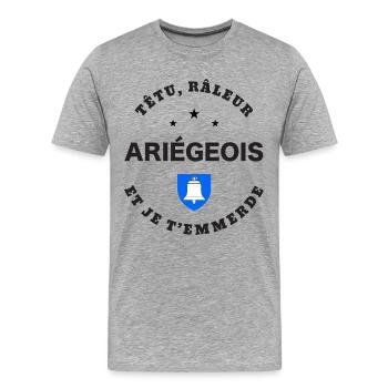 Ariégeois, têtu, râleur - T-shirt bio Premium Homme - gris chiné - Devant - Damien (186cm)