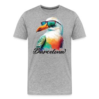 Barcelone Espagne Vacances Mouette avec lunettes de soleil - T-shirt bio Premium Homme - gris chiné - Devant - Damien (186cm)