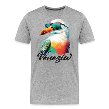 Venise Italie vacances mouette fraîche avec lunettes de soleil - T-shirt bio Premium Homme - gris chiné - Devant - Damien (186cm)