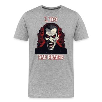 Une personne ressemblant à un vampire montrant ses dents parfaites - T-shirt bio Premium Homme - gris chiné - Devant - Damien (186cm)