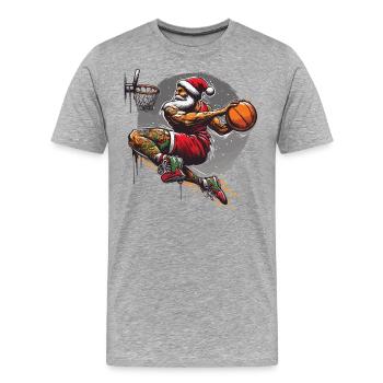 Père Noël Slam Dunk Basketball Noël - T-shirt bio Premium Homme - gris chiné - Devant - Damien (186cm)