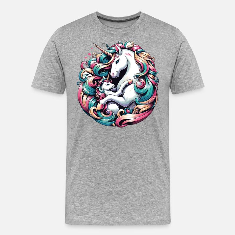 Einhorn Mutter Kind Liebe - Männer Premium Bio T-Shirt - Grau meliert