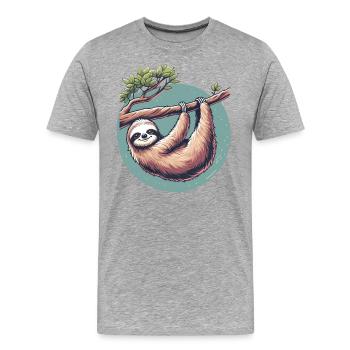 Relaxed sloth serenity at tree - Men's Premium Organic T-Shirt - heather grey - Front - Damien (186cm)