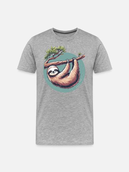 Relaxed sloth serenity at tree - Men's Premium Organic T-Shirt - heather grey
