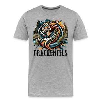 Drache Drachenkopf Logo Ruine Drachenfels - Männer Premium Bio T-Shirt - Grau meliert - Vorne - Damien (186cm)