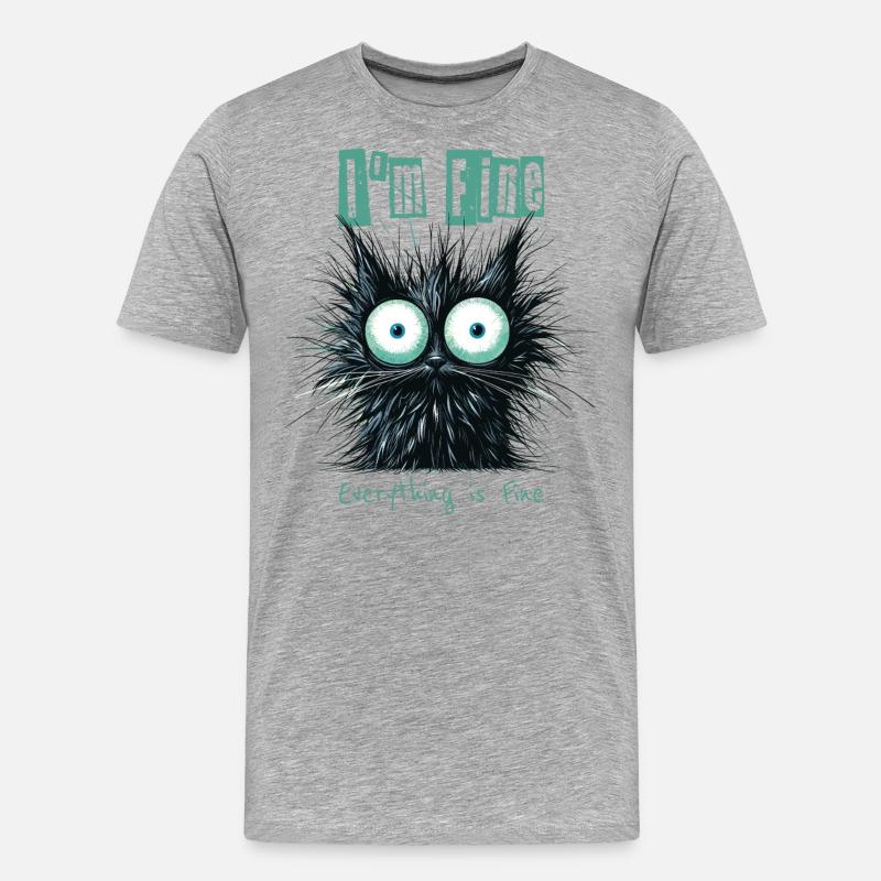 Zerzauste Katze I'm Fine Everything is Fine - Männer Premium Bio T-Shirt - Grau meliert