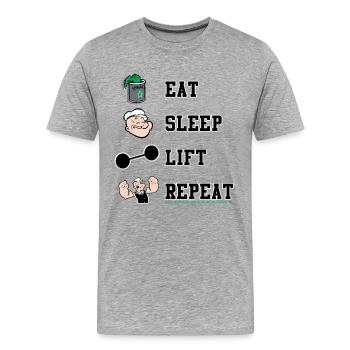 Popeye Eat Sleep Lift Repeat - Männer Premium Bio T-Shirt - Grau meliert - Vorne - Damien (186cm)