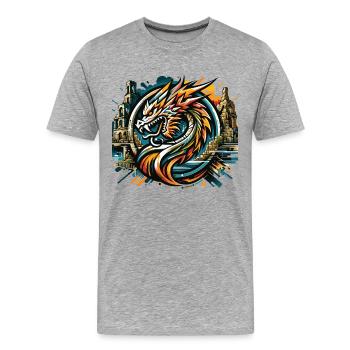 Drache Drachenkopf Logo Ruine Drachenfels - Männer Premium Bio T-Shirt - Grau meliert - Vorne - Damien (186cm)